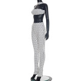 Polka Dot Print Wrap Chest Top Two Piece Pants Set GDSF-D25ST573