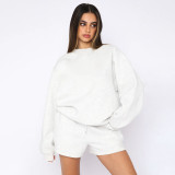 Solid Color Long Sleeve Sweatshirt Short Suit SSNF-211256