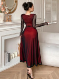 Mesh Sleeve Square Neck Maxi Dress GZJF-10203