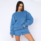 Solid Color Long Sleeve Sweatshirt Short Suit SSNF-211256