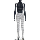 Polka Dot Print Wrap Chest Top Two Piece Pants Set GDSF-D25ST573