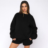 Solid Color Long Sleeve Sweatshirt Short Suit SSNF-211256