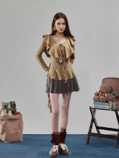 Ruffles V Neck Long Sleeve Tops GZJF-2655