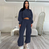 O Neck Solid Color Sweatshirt Loose Pants Set SSNF-211471