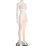 Polka Dot Print Wrap Chest Top Two Piece Pants Set GDSF-D25ST573