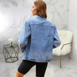 Plus Size Long Sleeve Washed Denim Coats SMR-11890