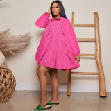 Plus Size Long Sleeve Solid Color Shirt Dress GTYZ-7474
