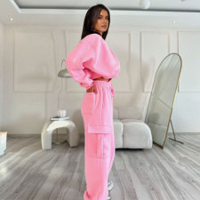 O Neck Solid Color Sweatshirt Loose Pants Set SSNF-211471