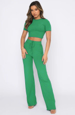 Short Sleeve Solid Color Loose Two Piece Pants Set SSNF-211071