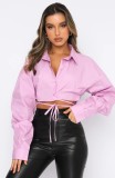 Long Sleeve Cardigan Tie Up Shirt SSNF-211046