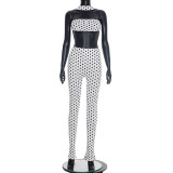 Polka Dot Print Wrap Chest Top Two Piece Pants Set GDSF-D25ST573
