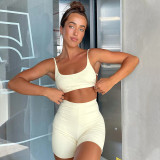 Backless Sling Tank Top Sport Two Piece Shorts Set SSNF-211300