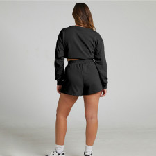 Solid Color Long Sleeve Sweatshirt Two Piece Shorts Set SSNF-211129