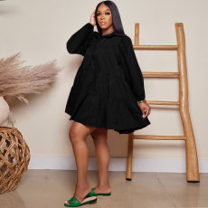 Plus Size Long Sleeve Solid Color Shirt Dress GTYZ-7474