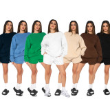 Solid Color Long Sleeve Sweatshirt Short Suit SSNF-211256