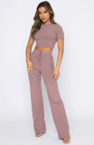Short Sleeve Solid Color Loose Two Piece Pants Set SSNF-211071