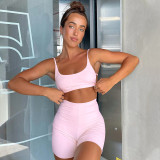 Backless Sling Tank Top Sport Two Piece Shorts Set SSNF-211300