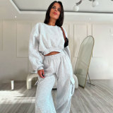 O Neck Solid Color Sweatshirt Loose Pants Set SSNF-211471