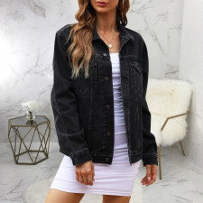 Plus Size Long Sleeve Washed Denim Coats SMR-11890