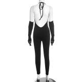 Halterneck Tie Up Backless Slim Jumpsuit MXBF-J25JP466