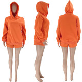 Solid Color Hooded Sweatshirt Two Piece Shorts Set SSNF-211280