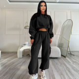 O Neck Solid Color Sweatshirt Loose Pants Set SSNF-211471
