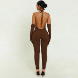 Halterneck Tie Up Backless Slim Jumpsuit MXBF-J25JP466