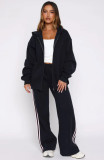 Solid Color Zipper Hooded Coat Pants Suit SSNF-211513