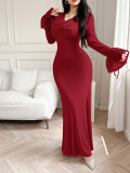 Lace Patchwork V Neck Maxi Dress GZJF-10202