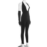 Halterneck Tie Up Backless Slim Jumpsuit MXBF-J25JP466