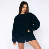 Solid Color Long Sleeve Sweatshirt Short Suit SSNF-211256