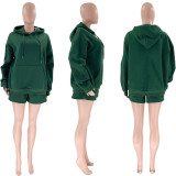 Solid Thickened Fleece Hooded Sweatshirt Shorts Set SSNF-211254