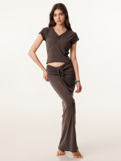 V Neck Short Sleeve Tops Long Skirts 2 Piece Set GZJF-1420