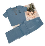 Short Sleeve Solid Color Loose Two Piece Pants Set SSNF-211071