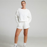 Solid Color Long Sleeve Sweatshirt Two Piece Shorts Set SSNF-211129