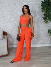 Sexy Solid Color Ruched Wide Leg Jumpsuit GTYZ-7559