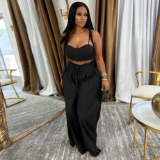 Solid Color Sling Tank Top Two Piece Pants Set GTYZ-7488