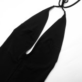 Halterneck Tie Up Backless Slim Jumpsuit MXBF-J25JP466