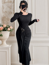 Long Sleeve O Neck Slim Maxi Dress GZJF-10206