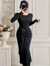 Long Sleeve O Neck Slim Maxi Dress GZJF-10206