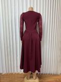 Square Neck Long Sleeve Midi Dress GMYU-8420