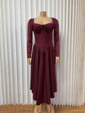 Square Neck Long Sleeve Midi Dress GMYU-8420