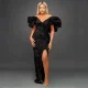 Sequin Ruffles V Neck Split Maxi Dress GMYU-2665