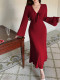 V Neck Flare Sleeve Long Dress GZJF-10208