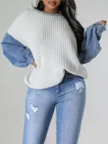 Plus Size Fashon Denim Patchwork Knits Tops ZDF-31267