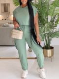 Solid Color Casual Tops Two Piece Pants Set ZDF-31356