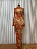Print Slim Long Sleeve Maxi Dress GMYU-9526
