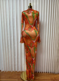Print Slim Long Sleeve Maxi Dress GMYU-9526