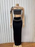 Hot Drill Slash Shoulder Tank Tops Long Skirts Suit GMYU-8628