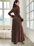 Fur Collar Patchwork Long Sleeve Maxi Dress GZJF-10209